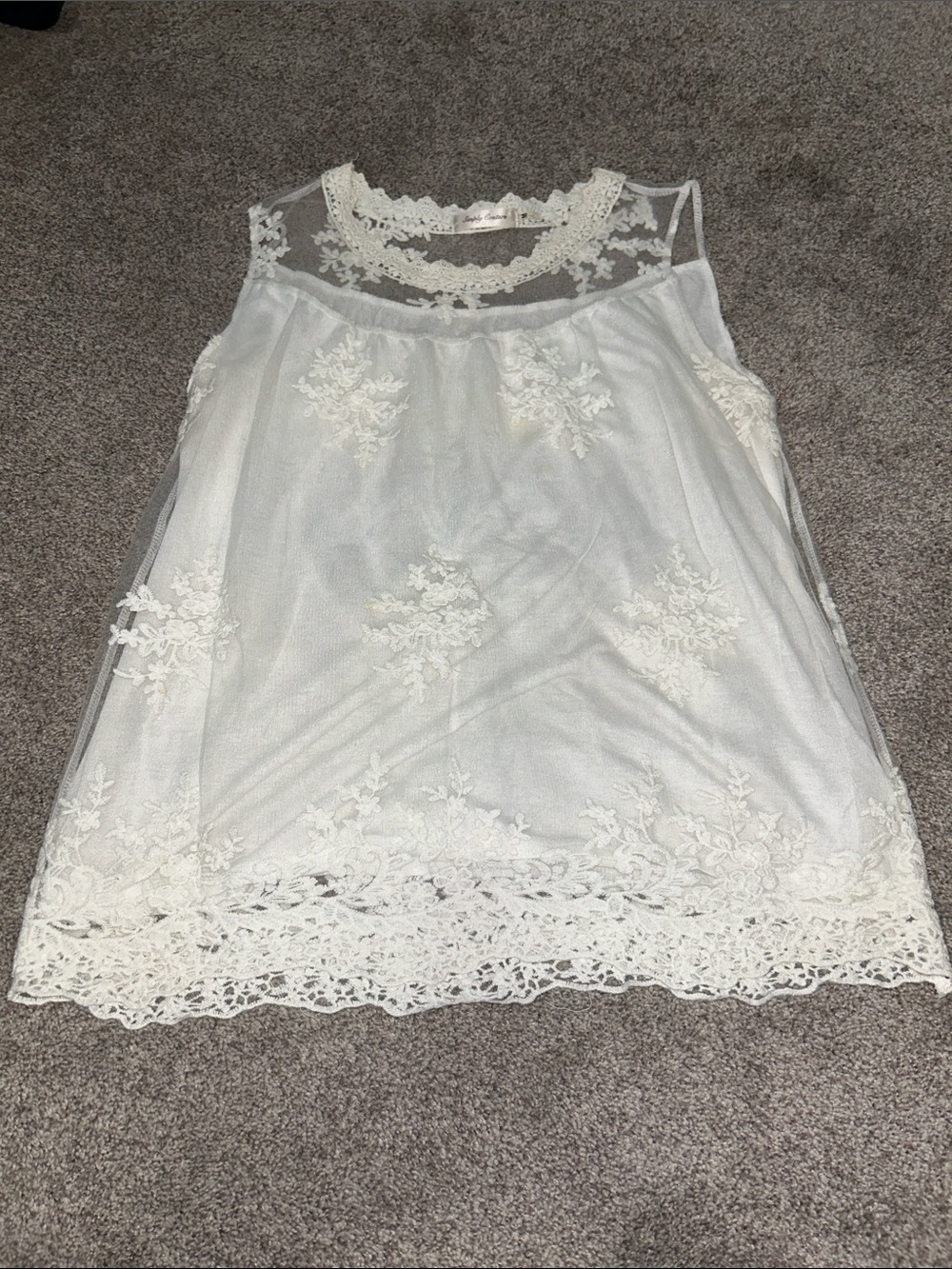 Simply Couture White Crochet Lace Yoke Top